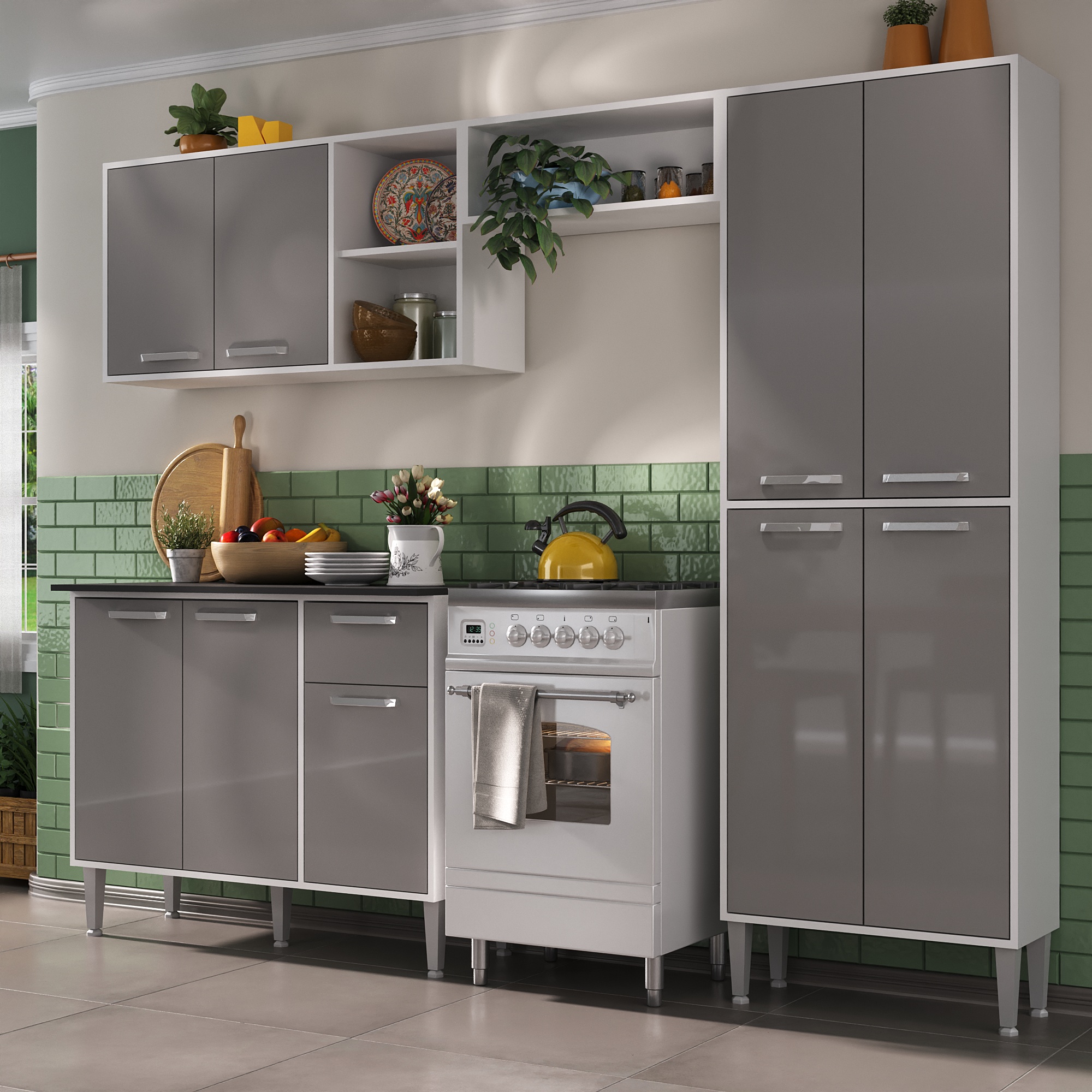 Cozinha Completa Compacta Xangai Plus Multimóveis Branco/fumê